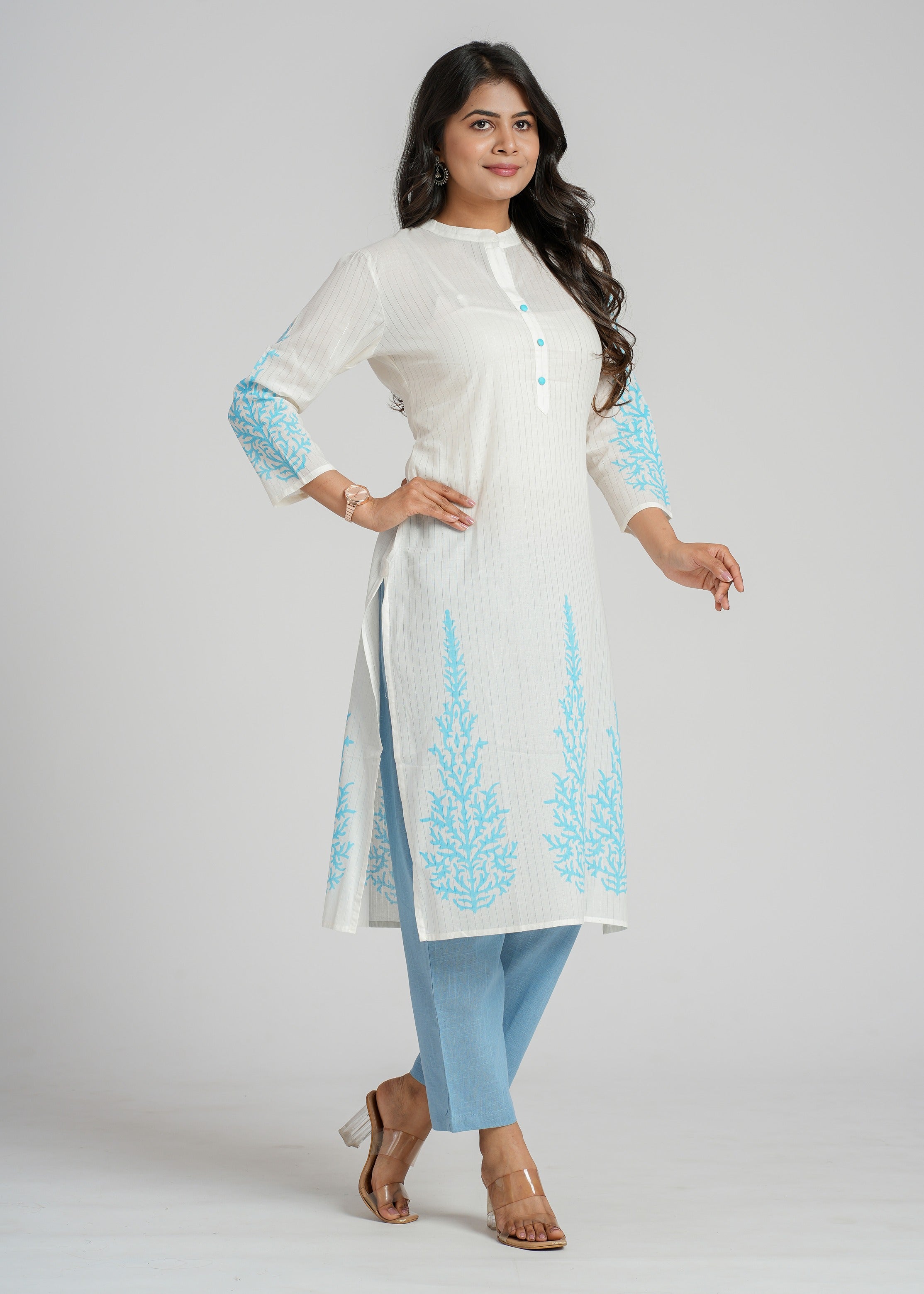 White Cotton Block Printed Kurta