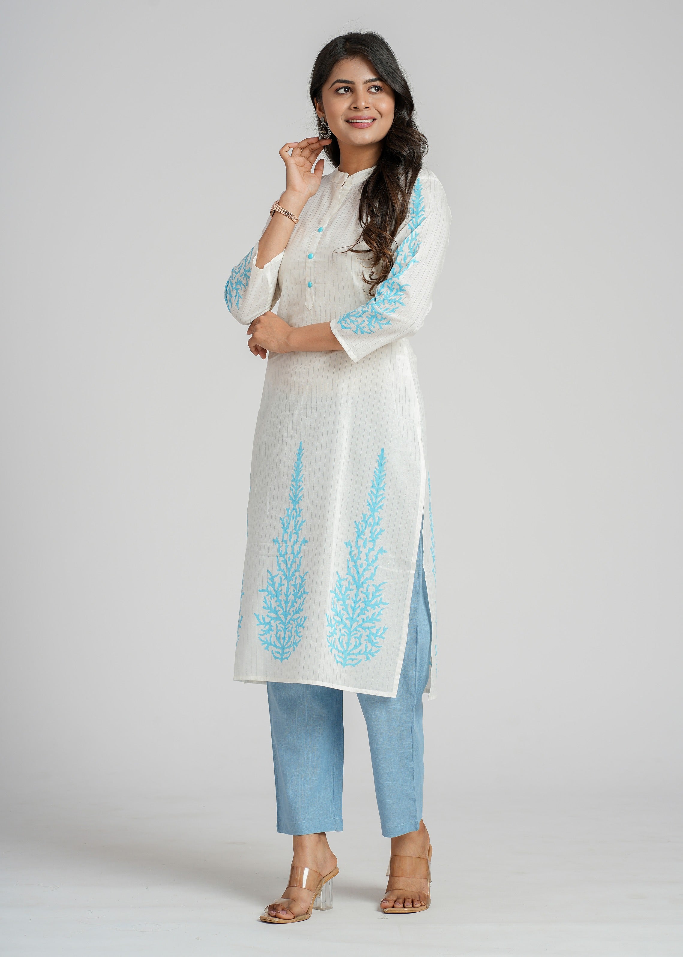 White Cotton Block Printed Kurta