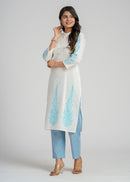White Cotton Block Printed Kurta