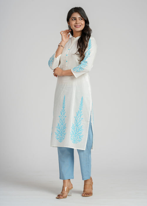 White Cotton Block Printed Kurta