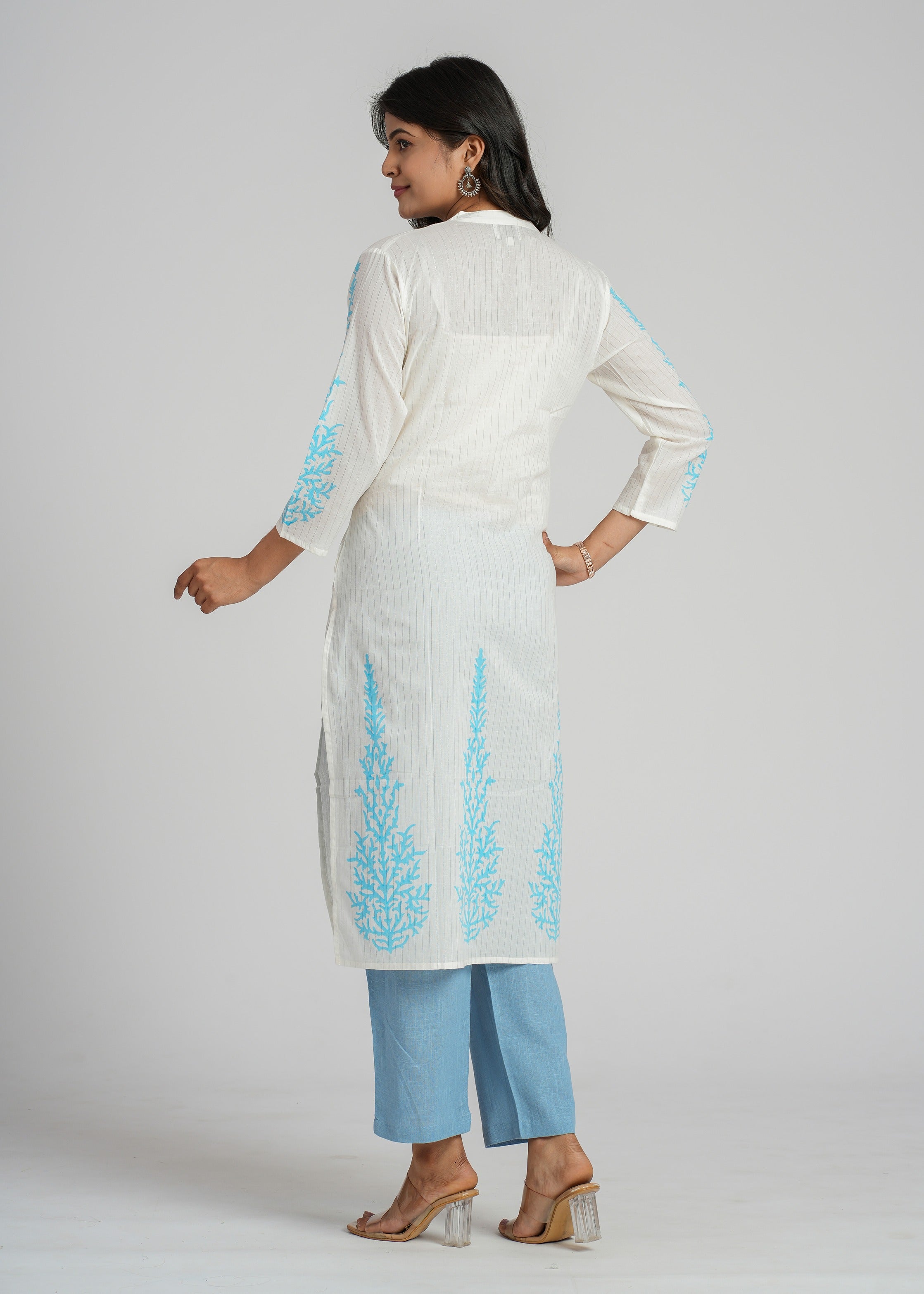 White Cotton Block Printed Kurta