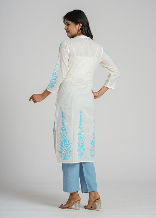 White Cotton Block Printed Kurta