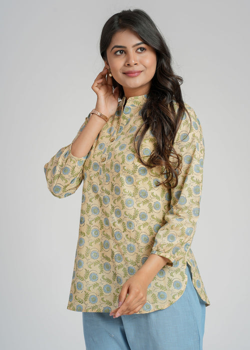 Block Printed Cotton Short Kurti