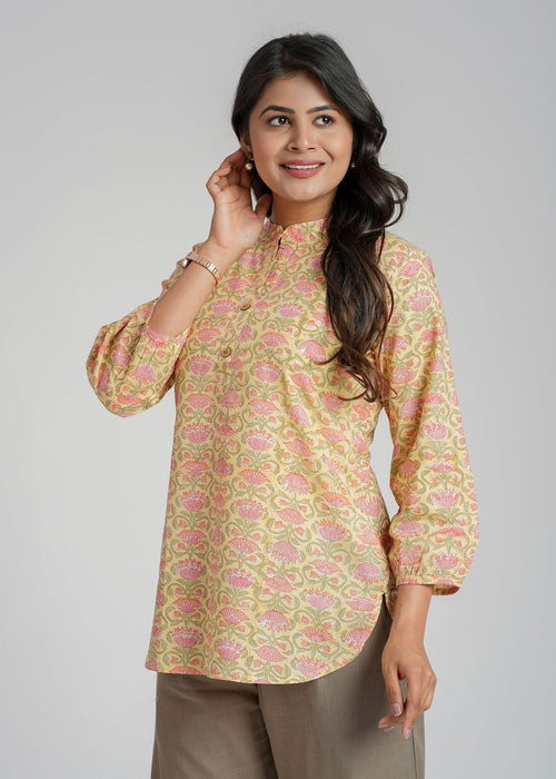 Block Printed Cotton Short Kurti