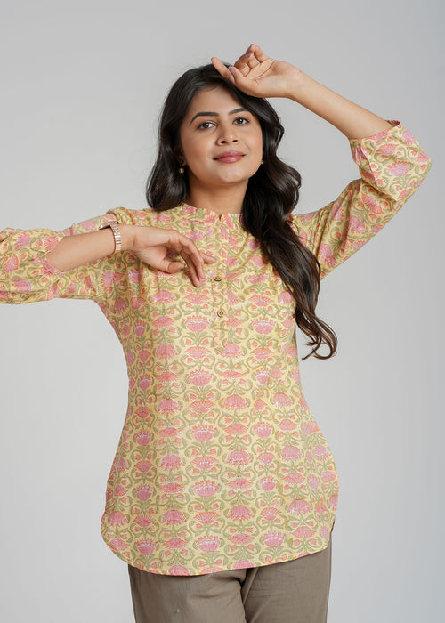 Block Printed Cotton Short Kurti