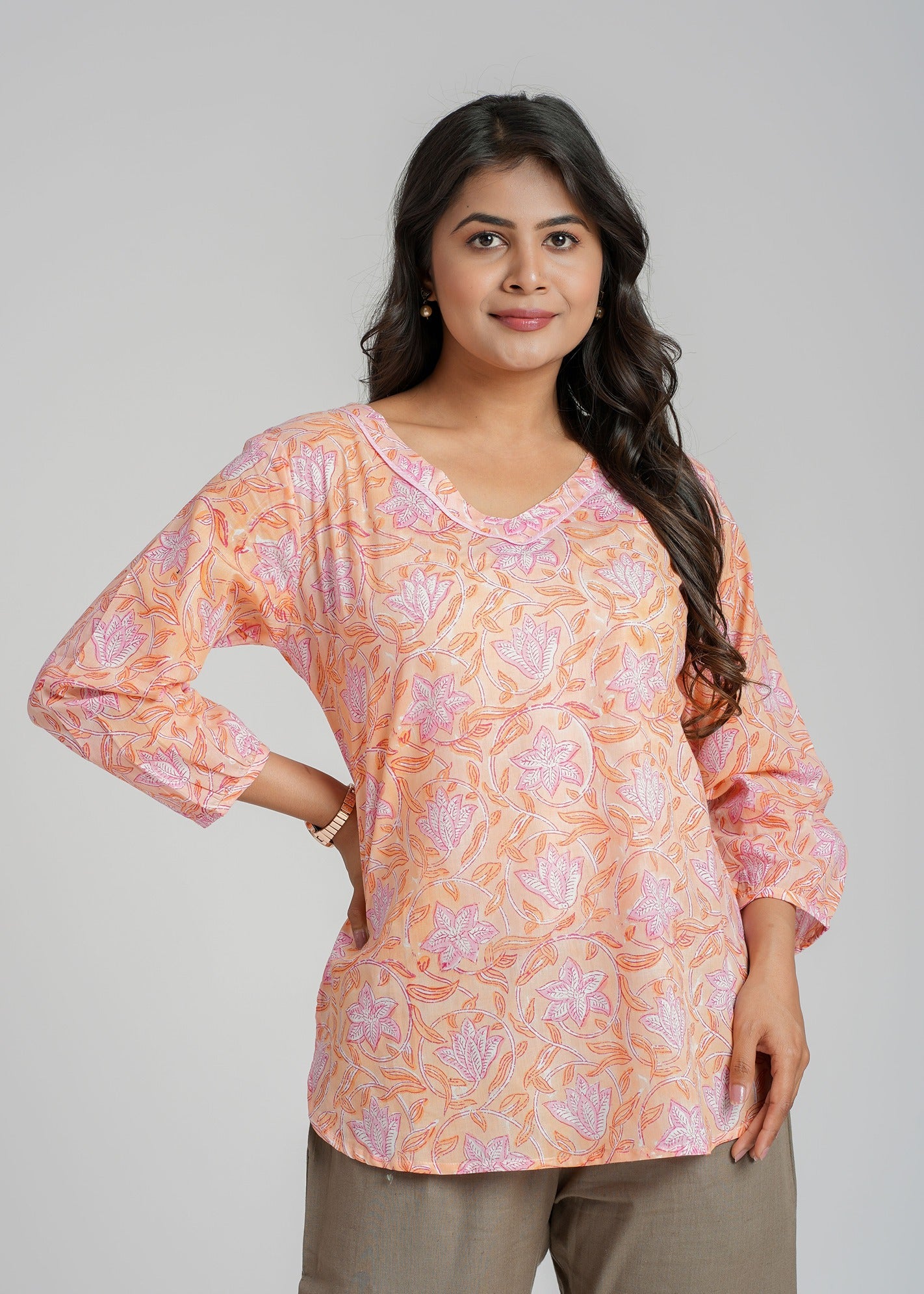 Block Printed Cotton Short Kurti