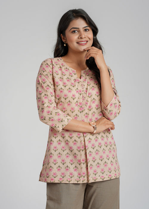Block Printed Cotton Short Kurti
