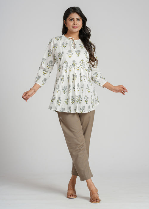 White Petal Cotton Short Top