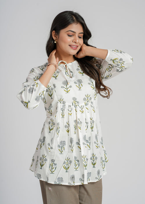 White Petal Cotton Short Top