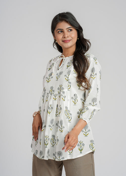 White Petal Cotton Short Top