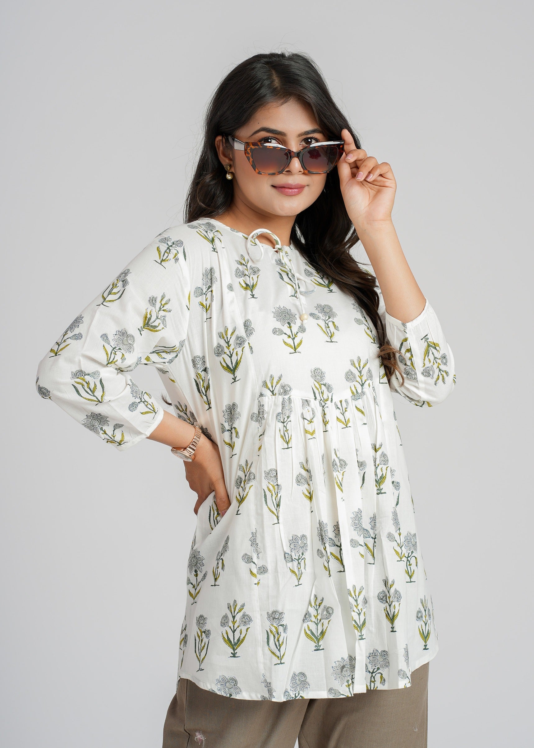 White Petal Cotton Short Top