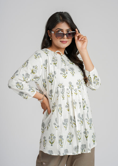 White Petal Cotton Short Top