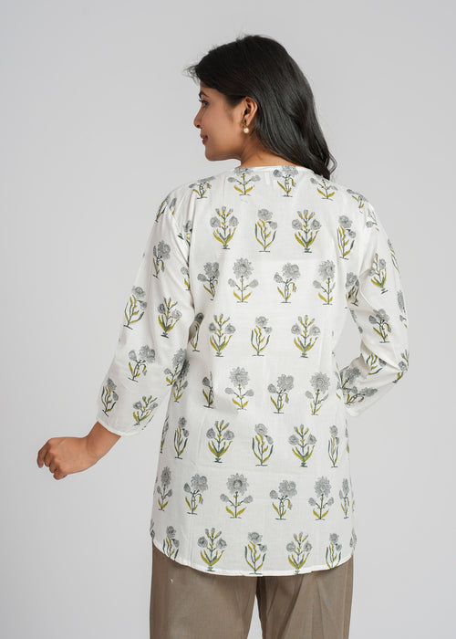 White Petal Cotton Short Top
