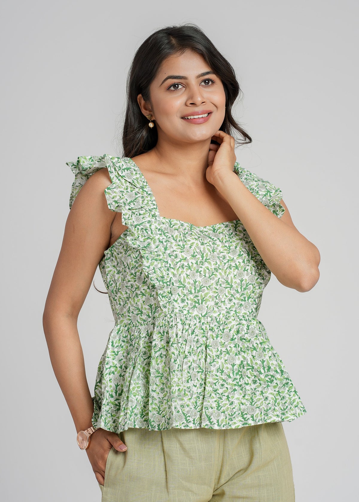 Minty Block Printed Short Top
