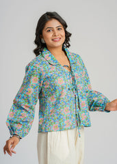 Teal Block Printed Short Top