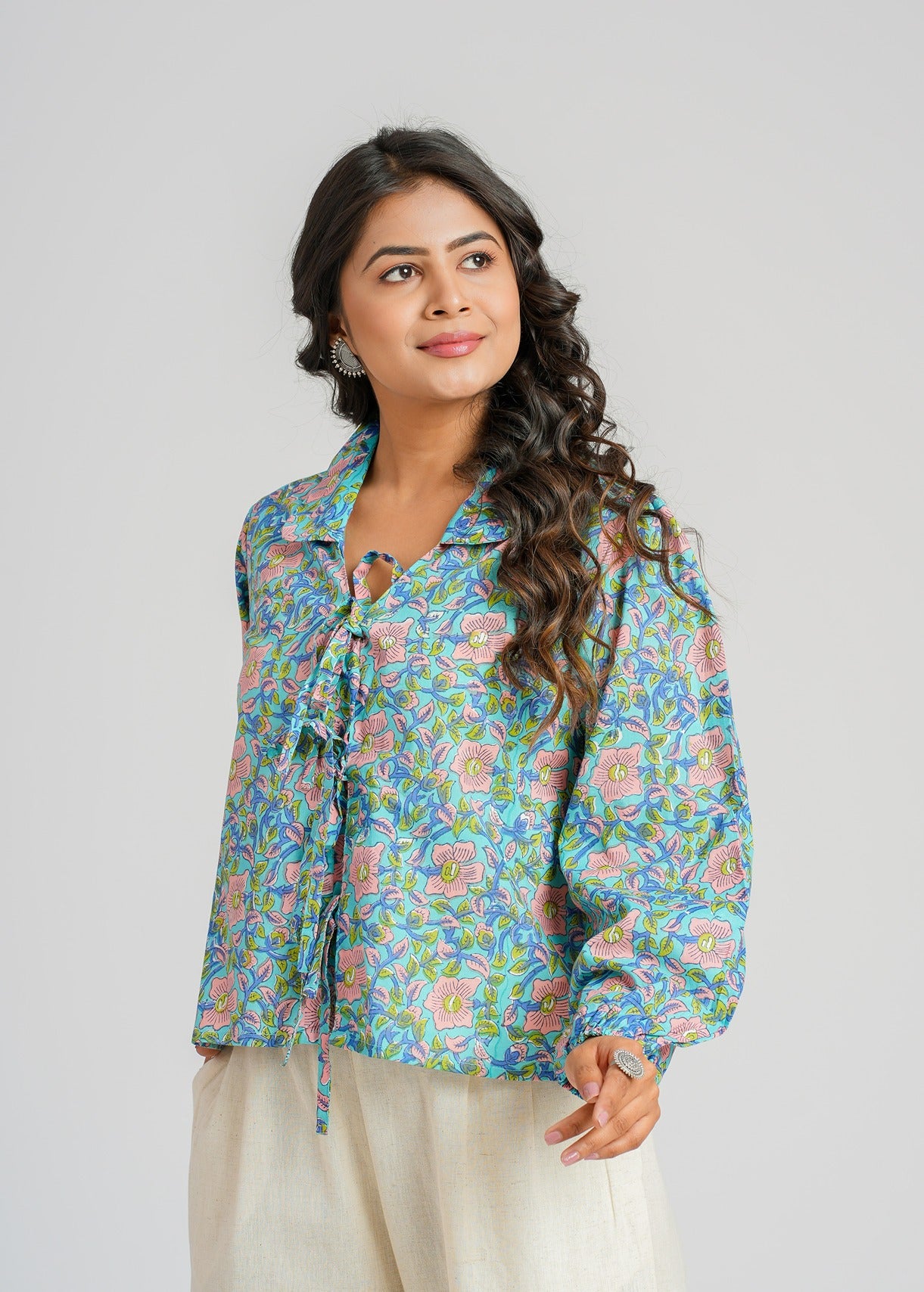 Teal Block Printed Short Top