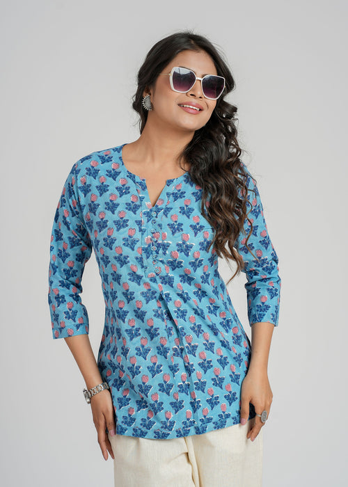 Block Printed Cotton Short Kurti