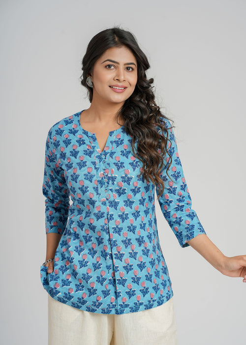 Block Printed Cotton Short Kurti