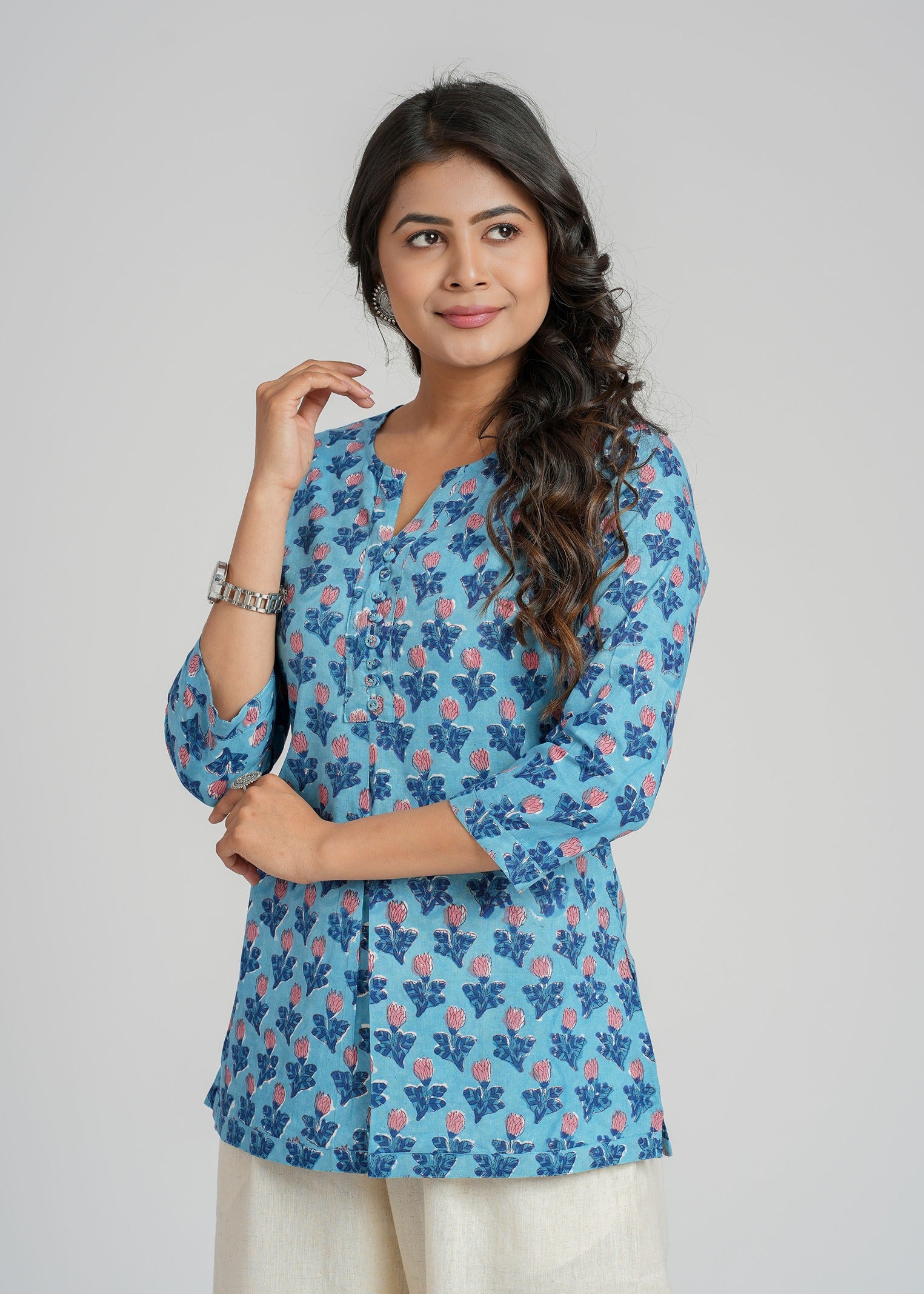 Block Printed Cotton Short Kurti