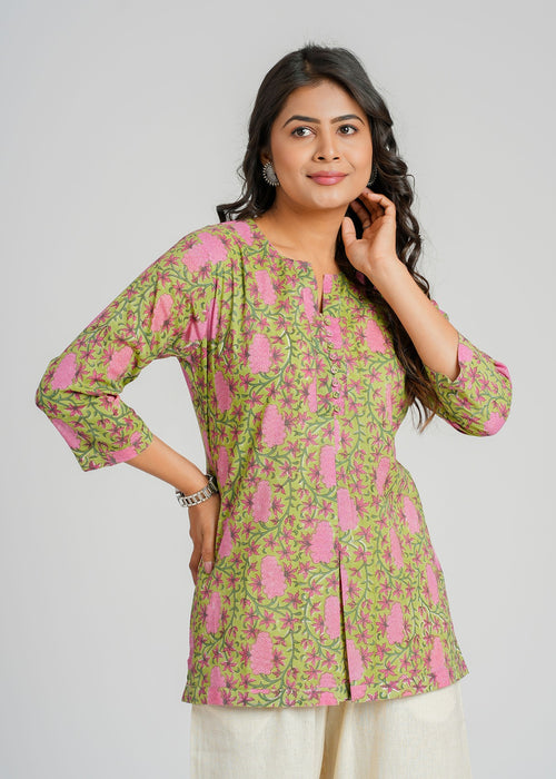 Block Printed Cotton Short Kurti