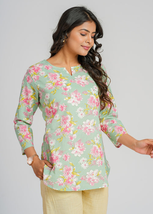 Block Printed Cotton Short Kurti