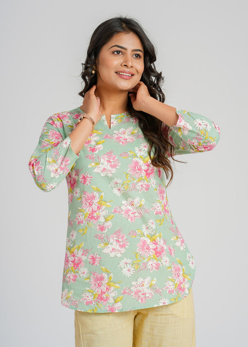 Block Printed Cotton Short Kurti