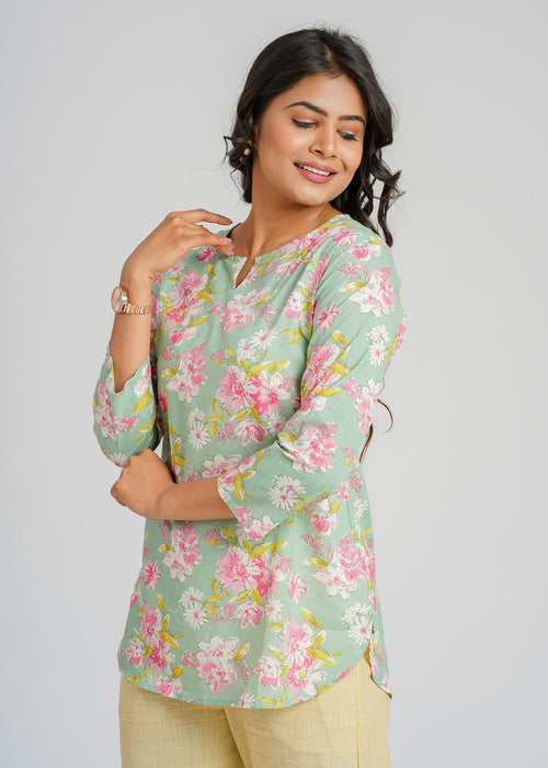 Block Printed Cotton Short Kurti