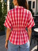 Pink/Red Gingham Pleated Cotton Shirt