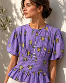 Purple Floral Smocked Cotton Top