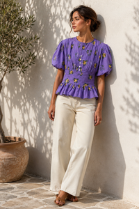 Purple Floral Smocked Cotton Top