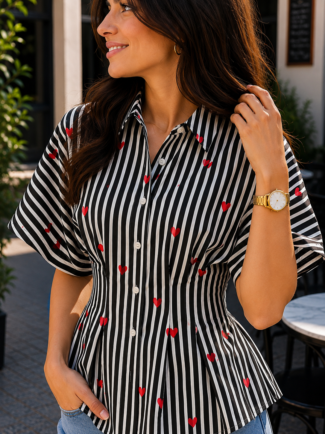 Cupid Stripes Pleated Cotton Shirt