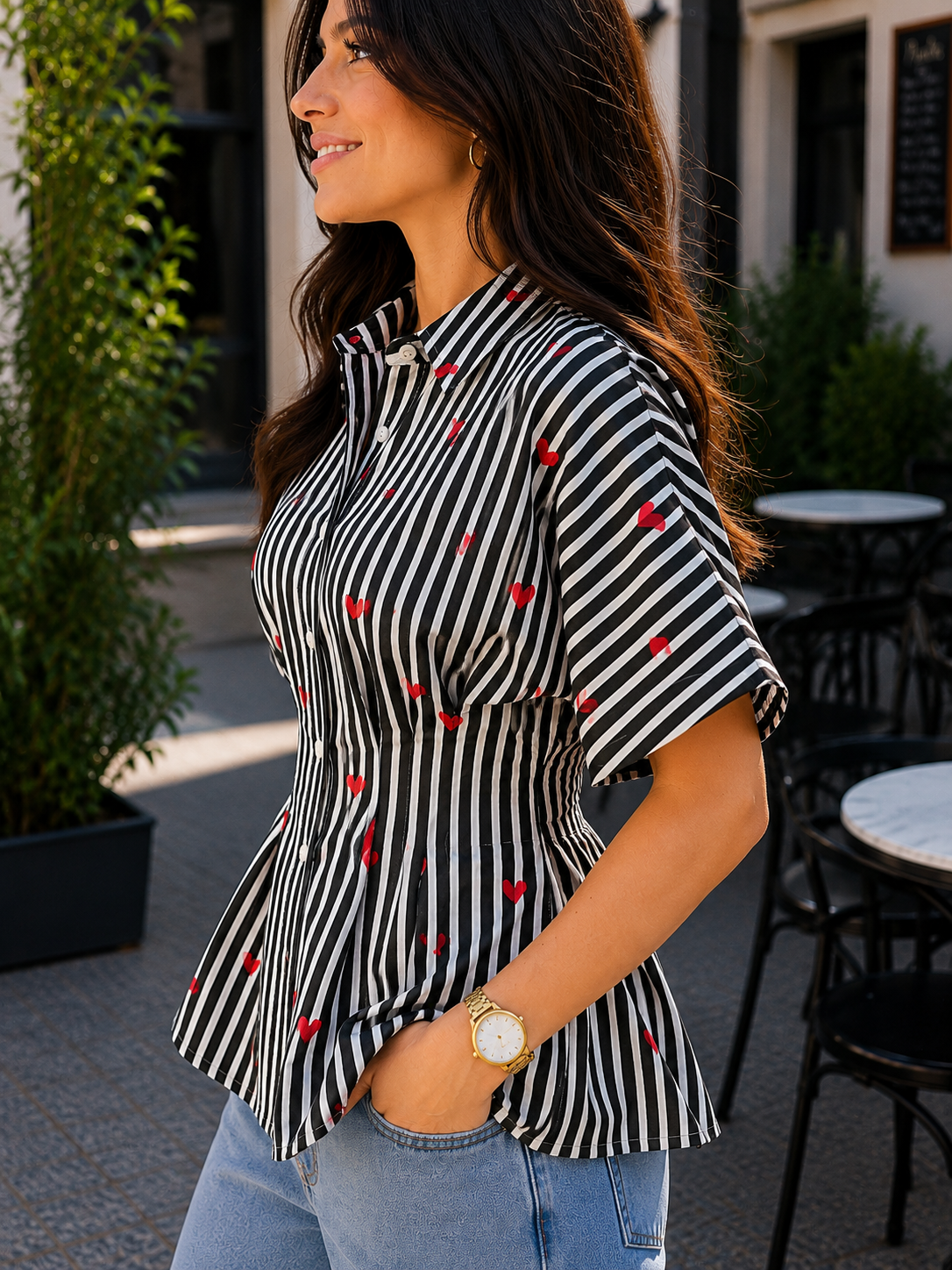 Cupid Stripes Pleated Cotton Shirt
