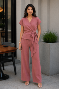 Dusty Rose Double Gauze Wrap Co-ord Set