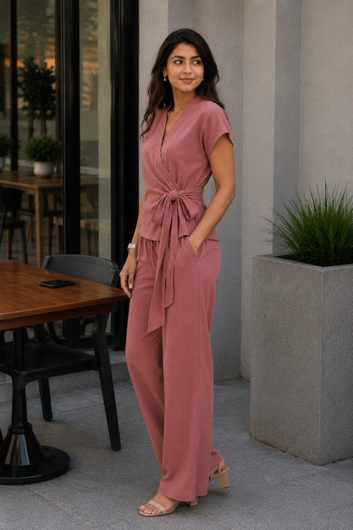 Dusty Rose Double Gauze Wrap Co-ord Set