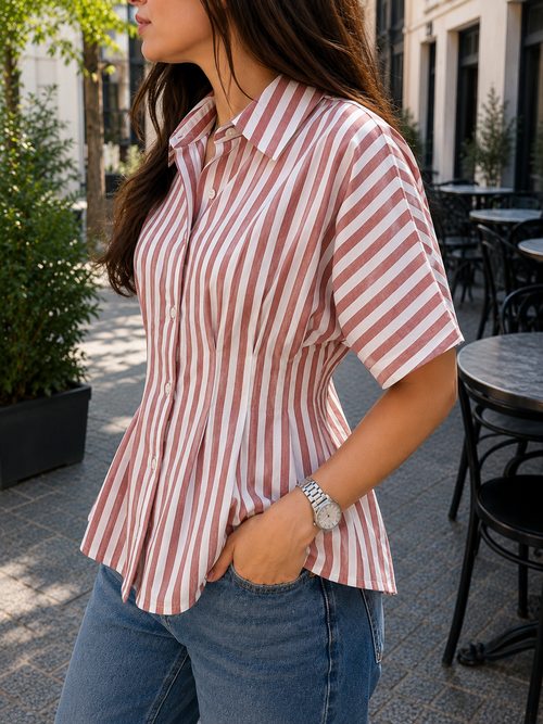 Rose Riviera Pleated Cotton Shirt