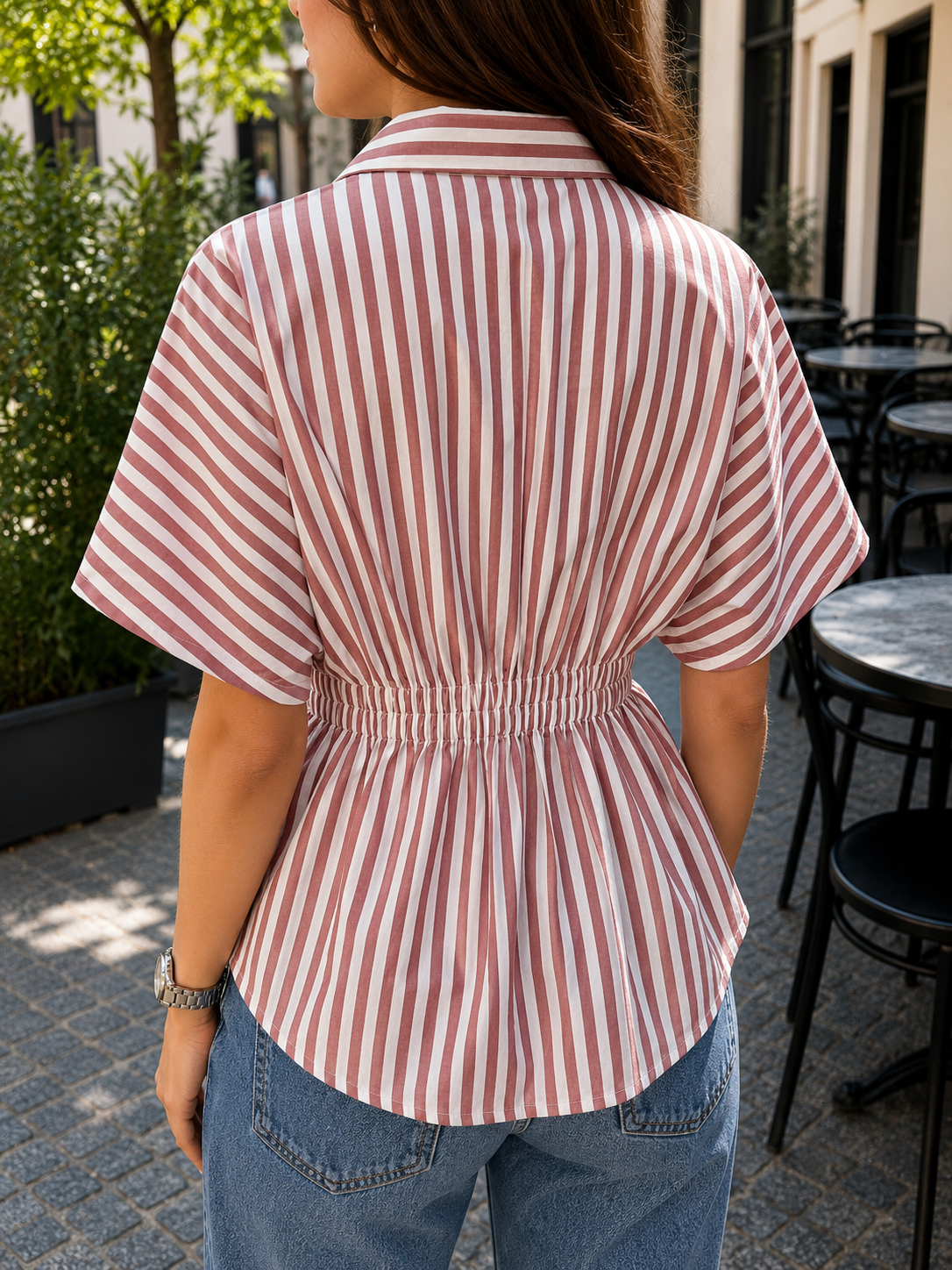 Rose Riviera Pleated Cotton Shirt