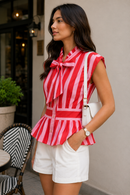 Candy Stripe Bow-Tie Cotton Top