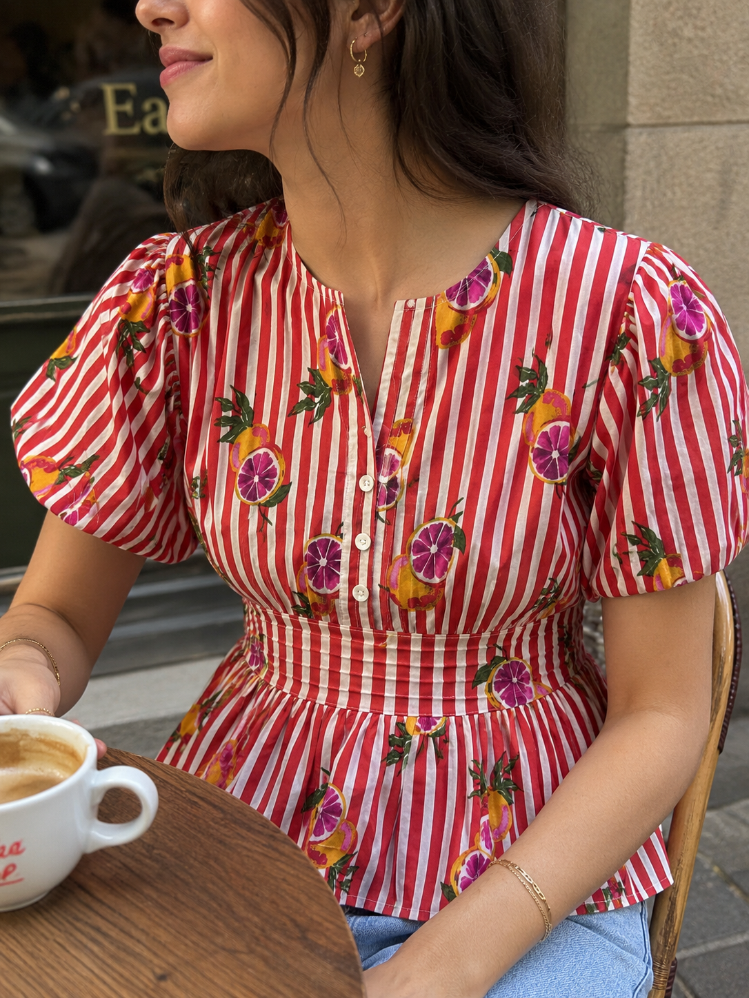 Grapefruit Smocked Cotton Top