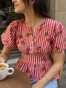 Grapefruit Smocked Cotton Top