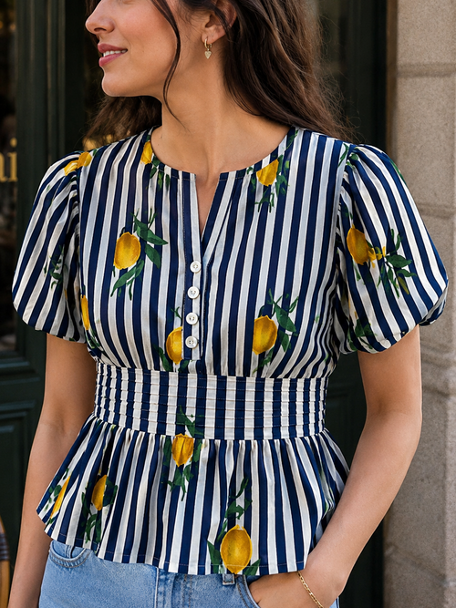 Amalfi Lemon Smocked Cotton Top