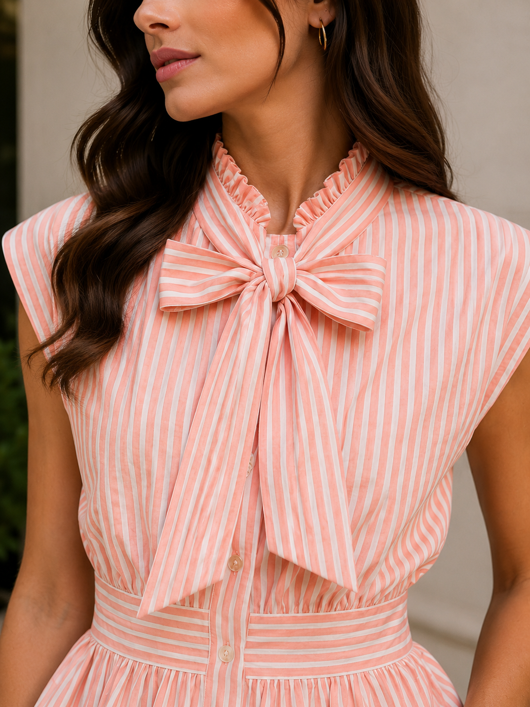 Coral Stripe Bow-Tie Cotton Top