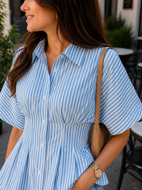 Sky Breeze Pleated Cotton Shirt