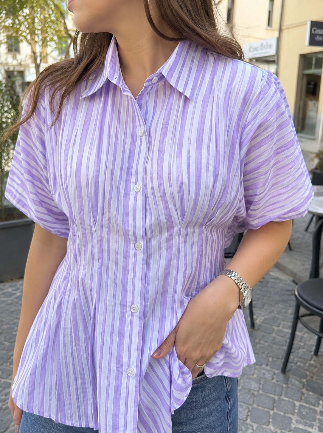 Lilac Pleated Cotton Shirt