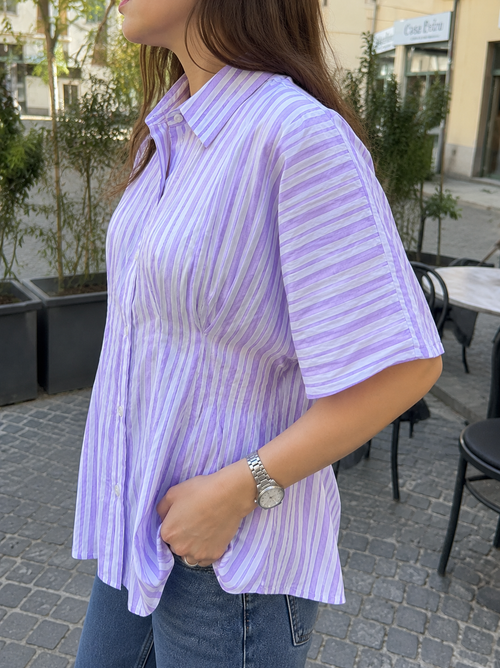 Lilac Pleated Cotton Shirt