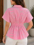 Peppermint Rose  Striped Pleated Cotton Shirt