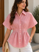 Pink Parasol Cinch Pleated Cotton Shirt