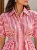 Pink Parasol Cinch Pleated Cotton Shirt
