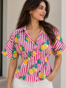 Pink Citrus Stripe Cotton Short Top