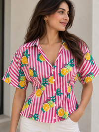 Pink Citrus Stripe Cotton Short Top