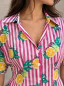 Pink Citrus Stripe Cotton Short Top